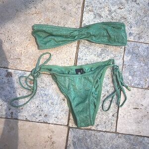 A sparkly green tube top bikini, gently worn, in great condition